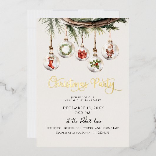 Glass Ornament Christmas Holiday Party 箔招待状 (封筒)