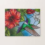Glass Patchwork Hummingbird Garden Floral Mosaic ジグソーパズル (横)