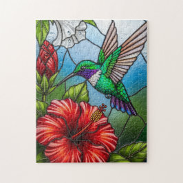 Glass Patchwork Hummingbird Garden Floral Mosaic ジグソーパズル