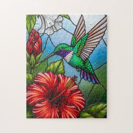Glass Patchwork Hummingbird Garden Floral Mosaic ジグソーパズル (縦)