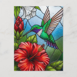 Glass Patchwork Hummingbird Garden Floral Mosaic ポストカード