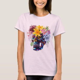 Glass Skull with Spring Flowers   WOMEN'S T SHIRT Tシャツ