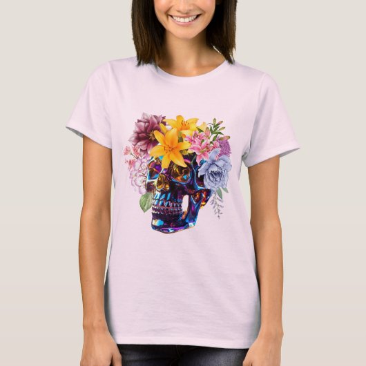 Glass Skull with Spring Flowers   WOMEN'S T SHIRT Tシャツ (正面)
