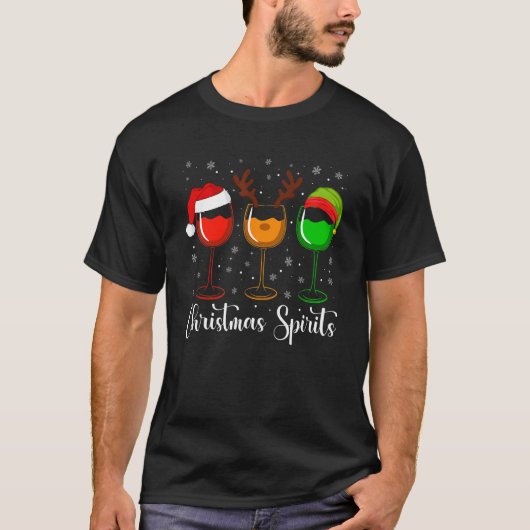 Glasses Of Wine Christmas Spirits Xmas Lights Elf  Tシャツ (正面)