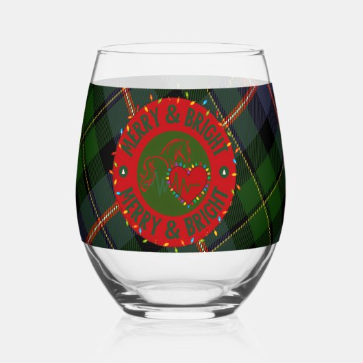 Glassware Multiple Options Plaid Merry & Bright ステムなしワイングラス (正面)