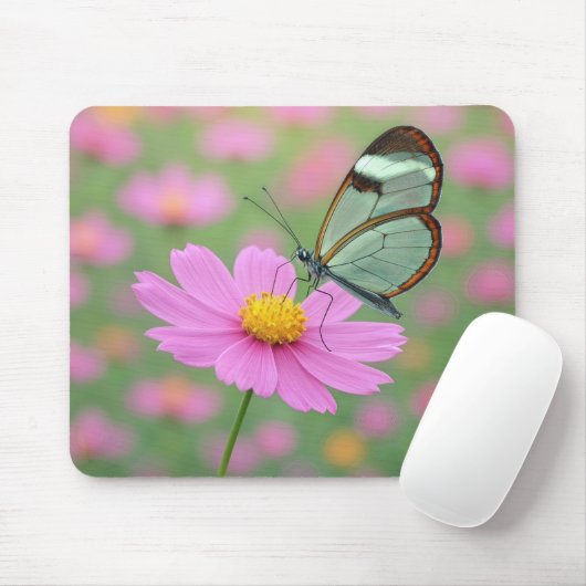 Glasswing Butterfly On a Cosmos Flower マウスパッド (マウス)