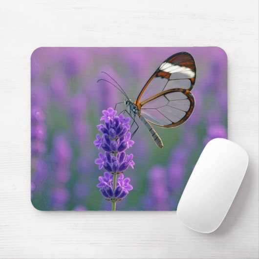 Glasswing Butterfly On a Lavender Blossom マウスパッド (マウス)