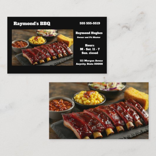 Glazed barbecued ribs with side dishes 名刺 (正面/裏面)