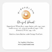 Glazed Donut Watercolor Bakery Ingredient Product スクエアシール (正面)