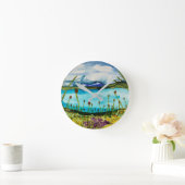 Glazier lake below the mountains ラウンド壁時計 (ホーム)