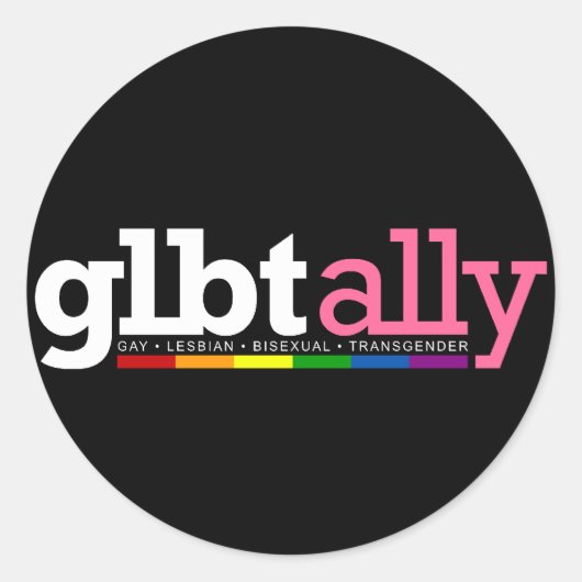 GLBT Ally Round Blackステッカー ラウンドシール (正面)