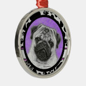 Glenda Harlanによるパグドッグアートクリスマスオーナメント メタルオーナメント (右)