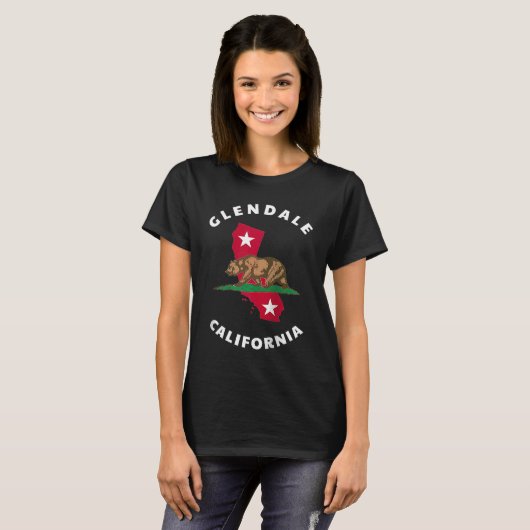 Glendale California CA Flag and Bear Badge Souveni Tシャツ (正面フル)