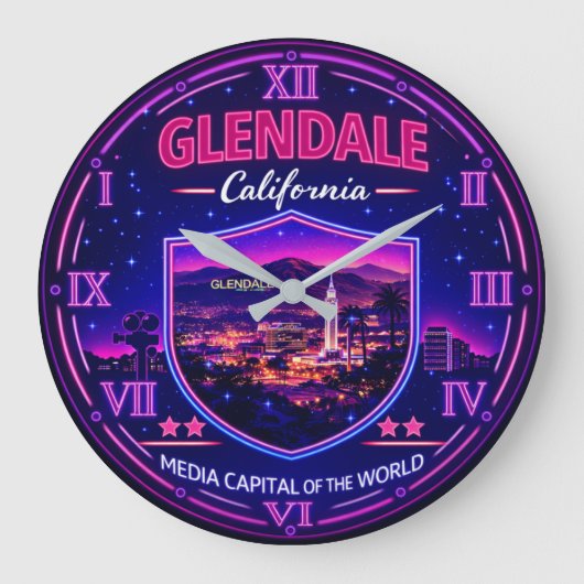 Glendale California Urban Lights ラージ壁時計 (正面)
