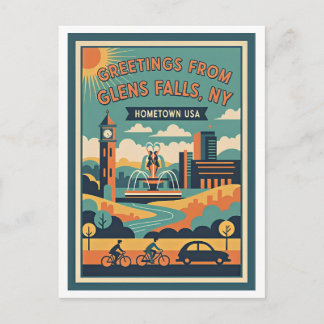 Glens Falls NY Hometown USA Retro Travel ポストカード