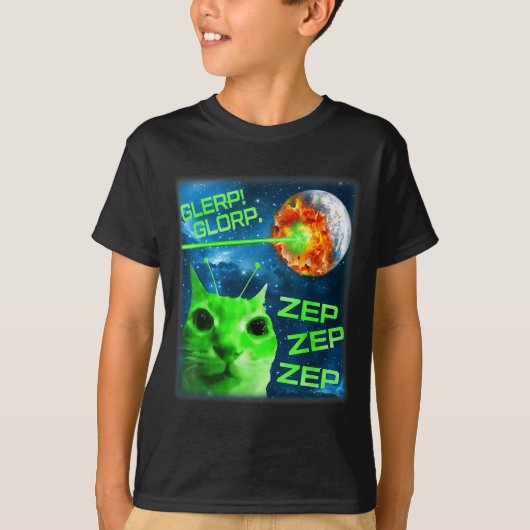 Glerp Glorp 笑える宇宙人猫 脳腐ったミーム Tシャツ (正面)