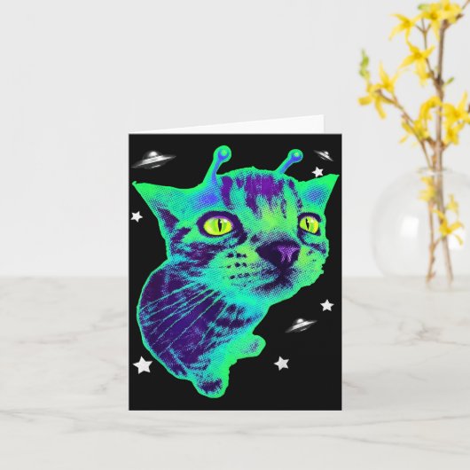 Glerp Glorp Funny Alien Cat Meme Gnarp Cat Silly A カード (黄色い花)