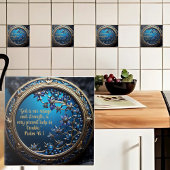 Glistening Blueと金ゴールドバイブル詩のカスタマイズ タイル