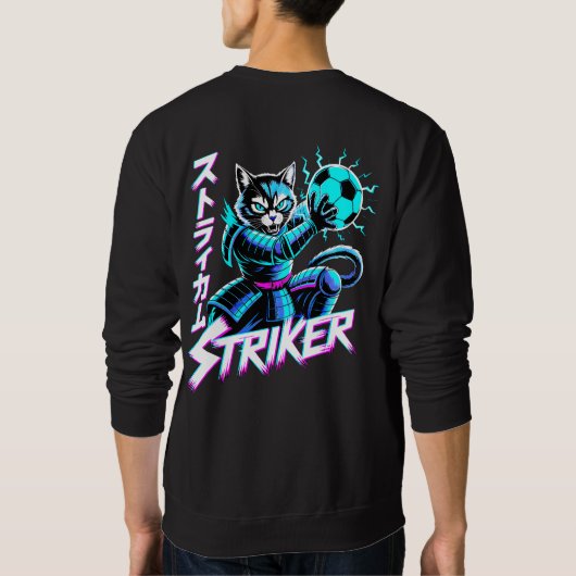 Glitch Art Samurai Striker Cat For Gamers & Anime  スウェットシャツ (裏面)