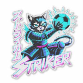 Glitch Art Samurai Striker Cat for gaming console シール