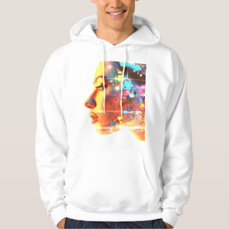 Glitch in Cyborg Woman on a Cozy Long Sleeve White パーカ