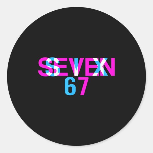 Glitch Optical Illusion Funny Six Seven 67 Meme Ge ラウンドシール (正面)