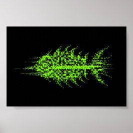 Glitch Pixel Code Fish Wall Art ポスター