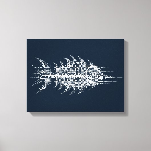 Glitch Pixel White Fish Wall Art キャンバスプリント (正面)