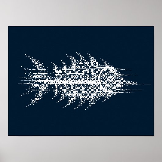 Glitch Pixel White Fish Wall Art ポスター (正面)