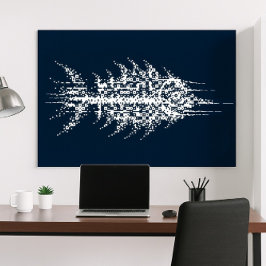 Glitch Pixel White Fish Wall Art ポスター