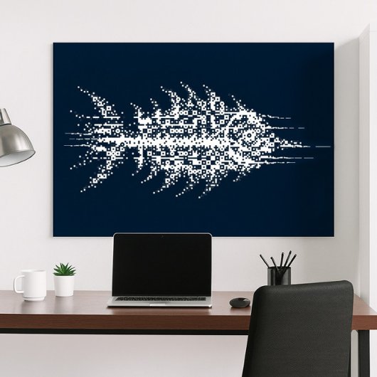 Glitch Pixel White Fish Wall Art ポスター