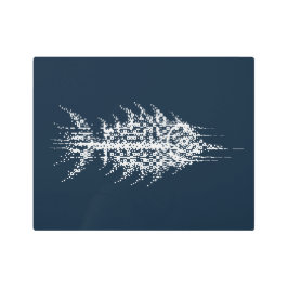 Glitch Pixel White Fish Wall Art メタルプリント