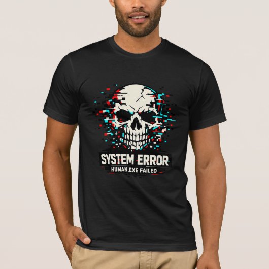 Glitch Skull System Error T-Shirt | Cyberpunk Tシャツ (正面)