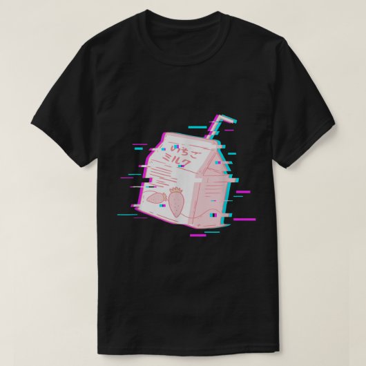 Glitch Strawberry Milk Aesthetic Art Tシャツ (デザイン正面)