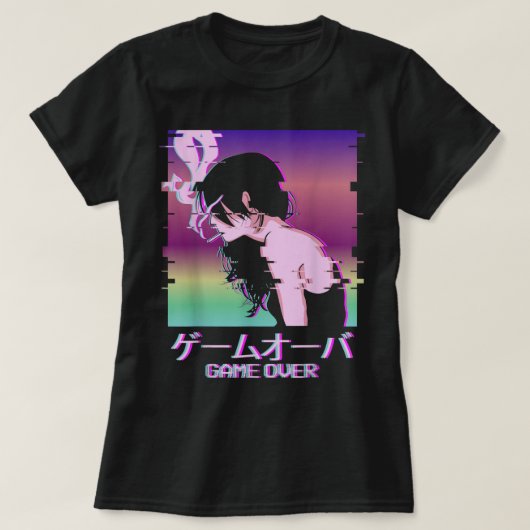 Glitch Vaporwave Anime Game Over Art Tシャツ (デザイン正面)
