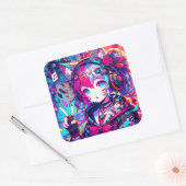 Glitchcoreアニメカラフルアート スクエアシール (封筒)