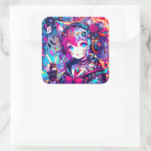 Glitchcoreアニメカラフルアート スクエアシール (バッグ)