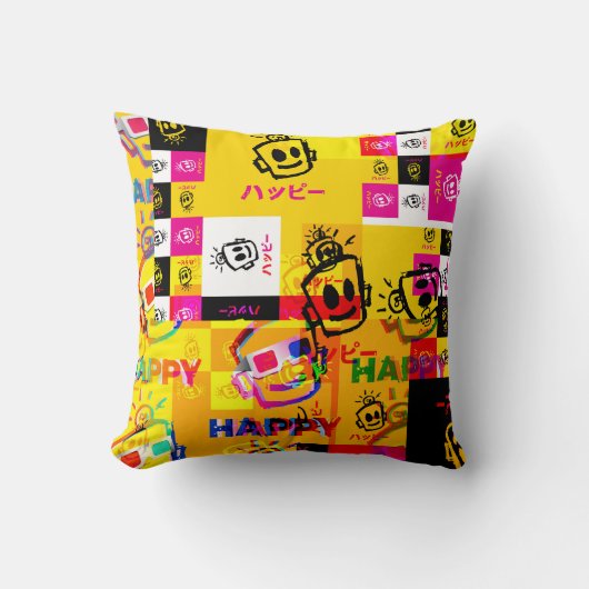 GLITCHED HAPPY Pillow クッション (正面)