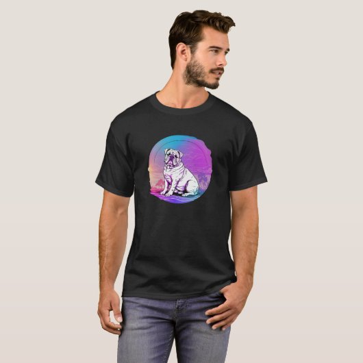 Glitched Out Synthwave Bulldog Aesthetic Tシャツ (正面フル)