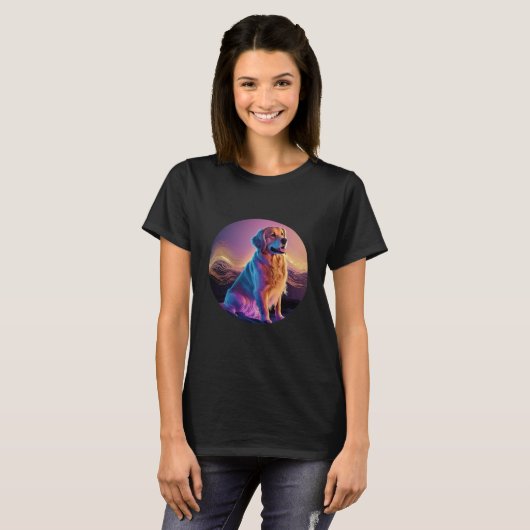 Glitched Out Synthwave Golden Retriever Aesthetic Tシャツ (正面フル)