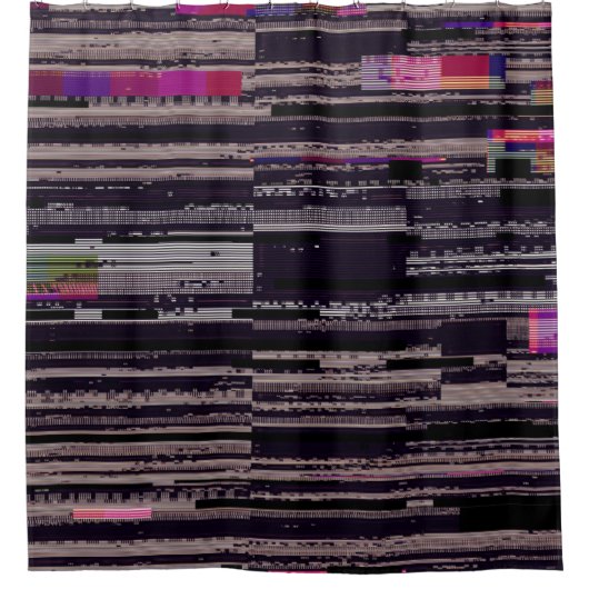 Glitched TV screen with broken pixels. Abstract fu シャワーカーテン (正面)