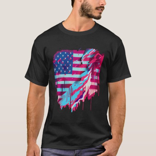 Glitched Vaporwave American Flag Tシャツ (正面)