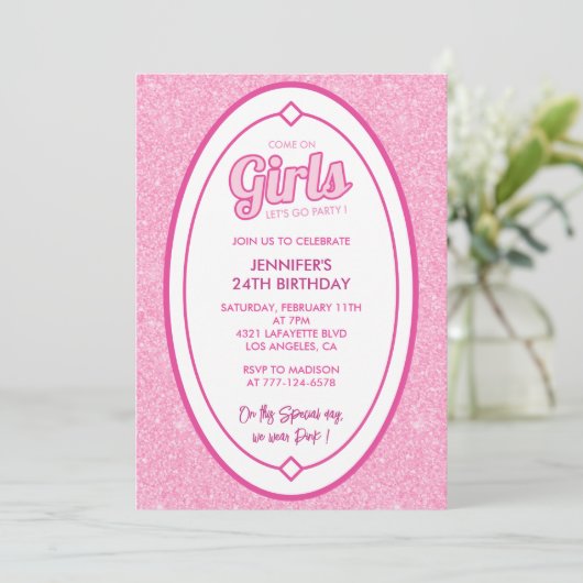 Glitter 24th birthday invitation Girl blush pink 招待状 (スタンド正面)