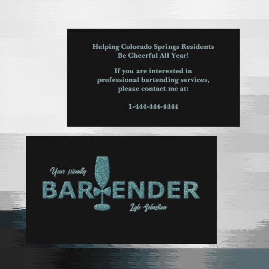 Glitter Aqua Black Event Bartender Business Card 名刺