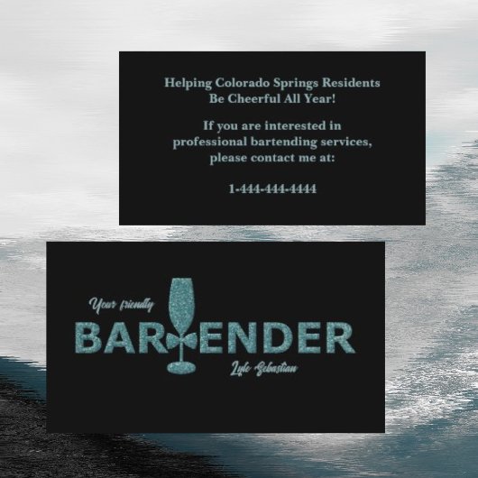 Glitter Aqua Black Event Bartender Business Card 名刺