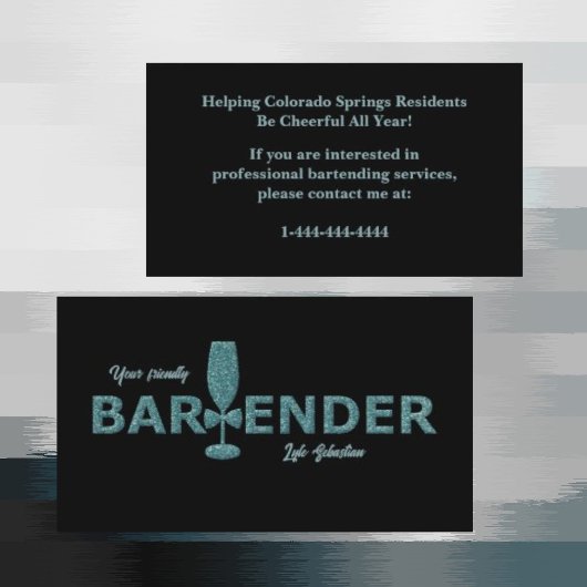Glitter Aqua Black Event Bartender Business Card 名刺
