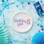 Glitter Birthday Girl 5 Party Plate ペーパープレート (パーティー)
