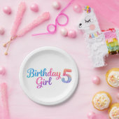 Glitter Birthday Girl 5 Party Plate ペーパープレート (パーティー)