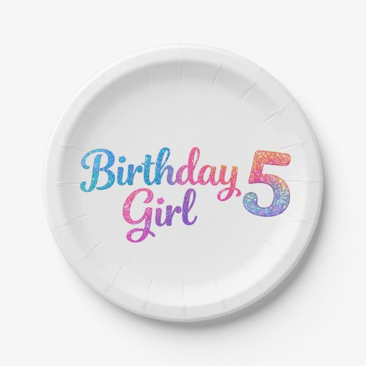 Glitter Birthday Girl 5 Party Plate ペーパープレート (正面)