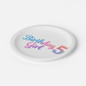 Glitter Birthday Girl 5 Party Plate ペーパープレート (アングル)
